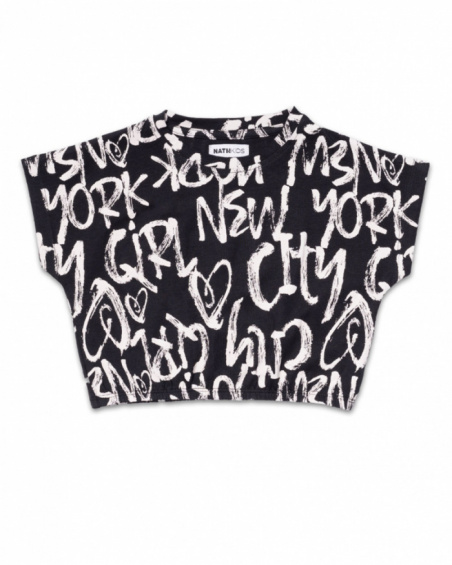 T-shirt imprimé en maille noir pour fille One day in NYC T-shirt imprimé en maille noir pour fille One day in NYC