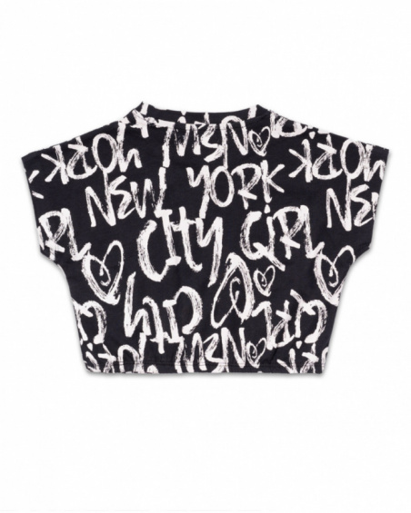 T-shirt imprimé en maille noir pour fille One day in NYC T-shirt imprimé en maille noir pour fille One day in NYC
