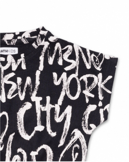 T-shirt imprimé en maille noir pour fille One day in NYC
