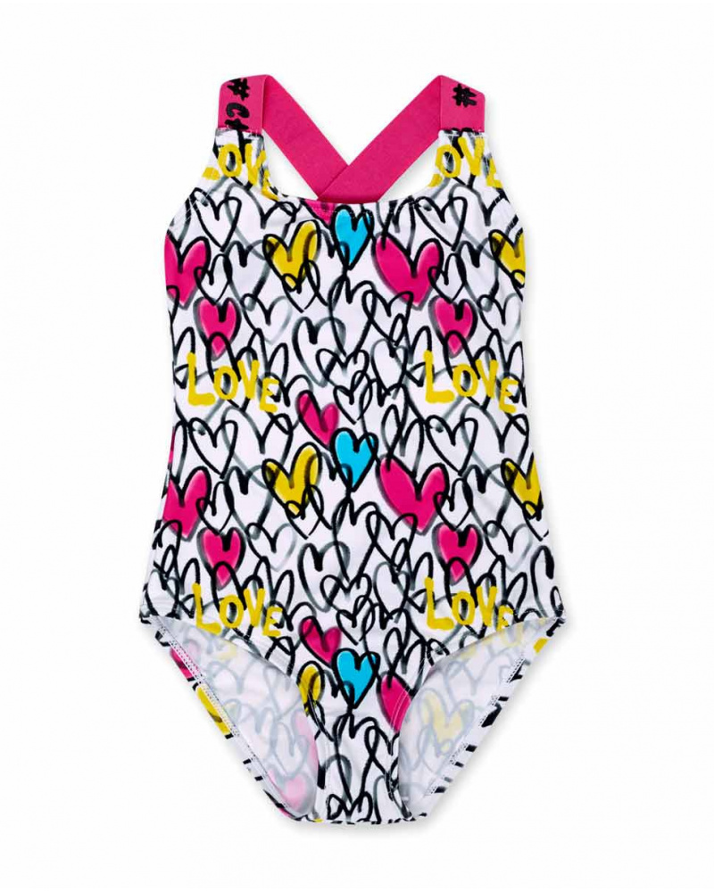 Maillot de bain imprimé blanc pour fille Rebel Girl