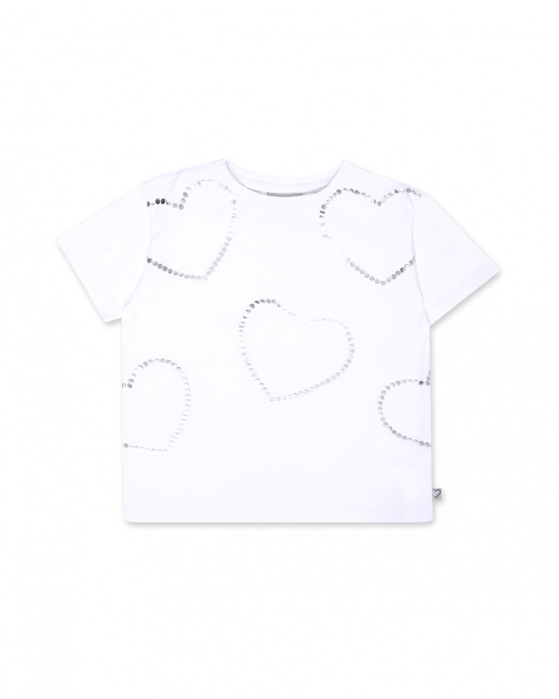 T-shirt blanc en maille coeurs fille Basics Kids