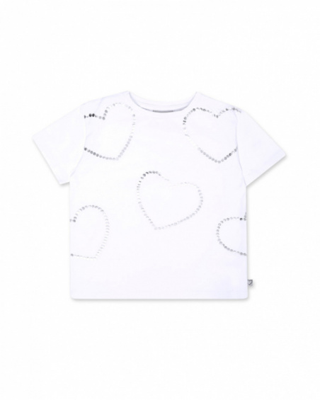 T-shirt blanc en maille coeurs fille Basics Kids T-shirt blanc en maille coeurs fille Basics Kids
