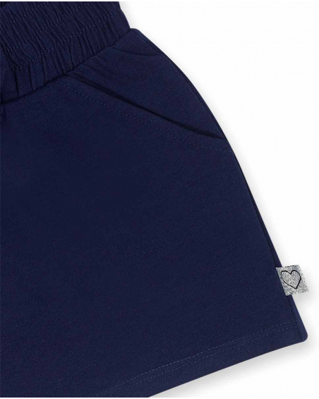 Short en maille bleu marine pour fille Basics Kids Short en maille bleu marine pour fille Basics Kids