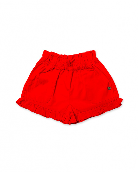 Short en twill rouge pour fille Basics Kids Short en twill rouge pour fille Basics Kids