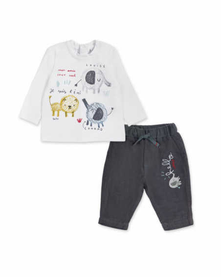 Ensemble tricot plat gris garçon P'tit Zoo