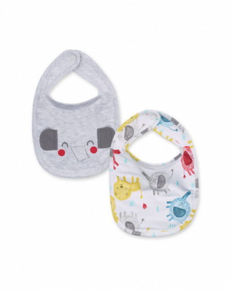 Pack 2 bavoirs bandana gris blanc garçon P'tit Zoo