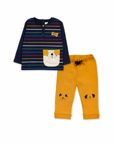 Ensemble peluche tricot jaune pour garçon collection Pugs Life