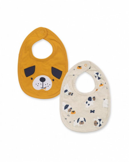 Pack 2 bavoirs bandana jaune beige garçon Pugs Life