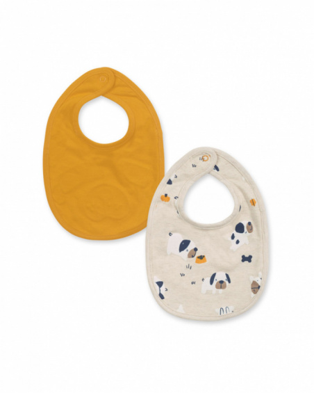 Pack 2 bavoirs bandana jaune beige garçon Pugs Life