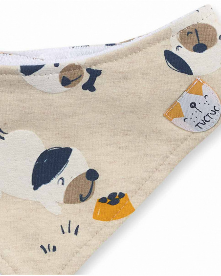 Bandana en tricot beige avec imprimé pour garçon Pugs Life