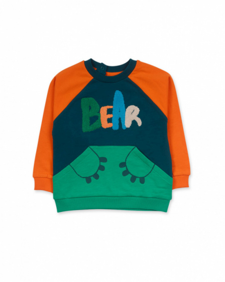 Sweat molleton vert orange garçon Trecking Time Sweat molleton vert orange garçon Trecking Time