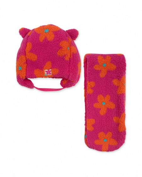 Bonnet et écharpe polaire fuchsia fille Trecking Time