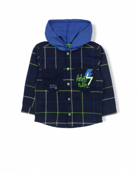 Chemise bleue en flanelle tricotée pour garçon Robot Maker Chemise bleue en flanelle tricotée pour garçon Robot Maker