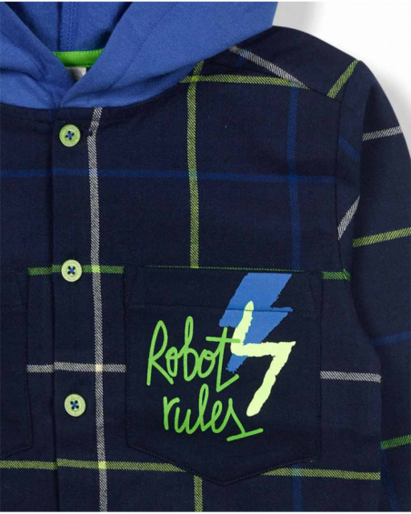 Chemise bleue en flanelle tricotée pour garçon Robot Maker Chemise bleue en flanelle tricotée pour garçon Robot Maker