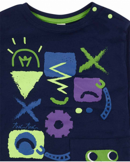 T-shirt bleu en maille pour garçon Robot Maker T-shirt bleu en maille pour garçon Robot Maker