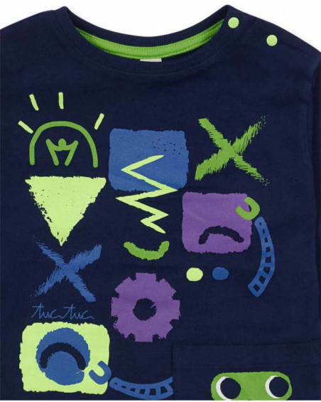 T-shirt bleu en maille pour garçon Robot Maker