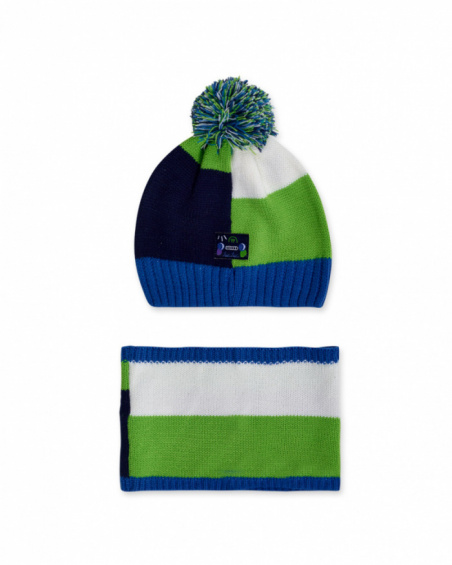 Bonnet et col en tricot bleu vert pour garçon Robot Maker