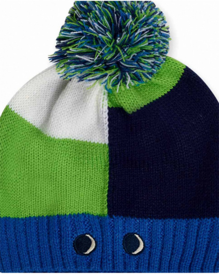 Bonnet et col en tricot bleu vert pour garçon Robot Maker