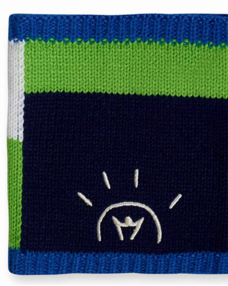 Bonnet et col en tricot bleu vert pour garçon Robot Maker