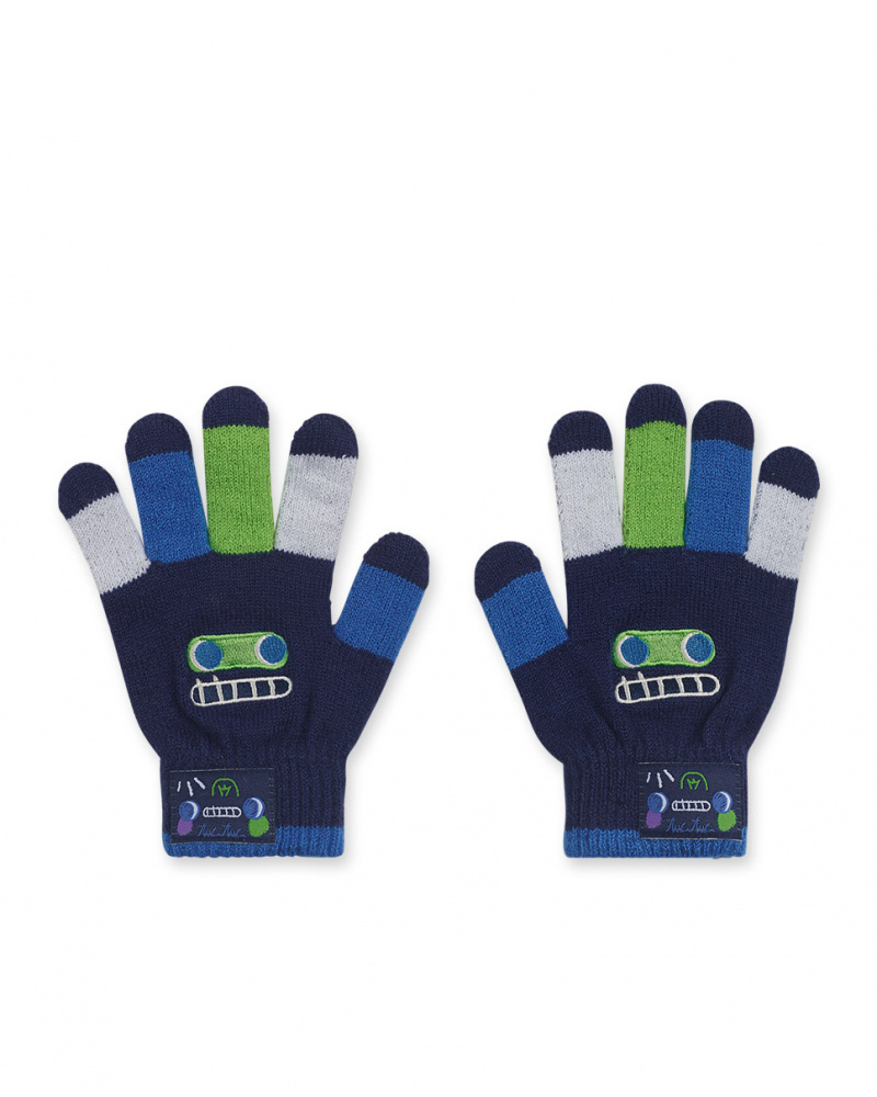 Gants bleus en tricot pour garçon Robot Maker
