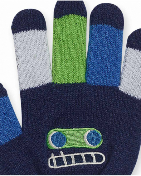 Gants bleus en tricot pour garçon Robot Maker Gants bleus en tricot pour garçon Robot Maker