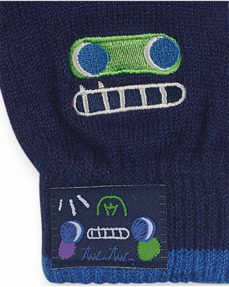Gants bleus en tricot pour garçon Robot Maker Gants bleus en tricot pour garçon Robot Maker