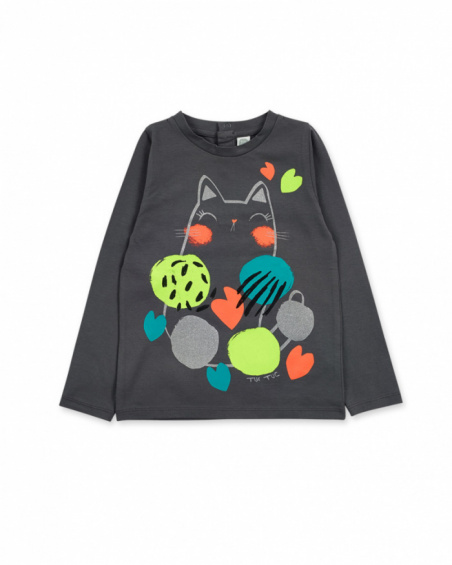T-shirt noir en maille pour fille Cattitude T-shirt noir en maille pour fille Cattitude