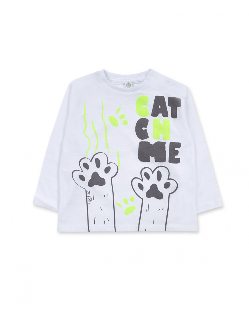 T-shirt en maille blanc pour garçon Cattitude