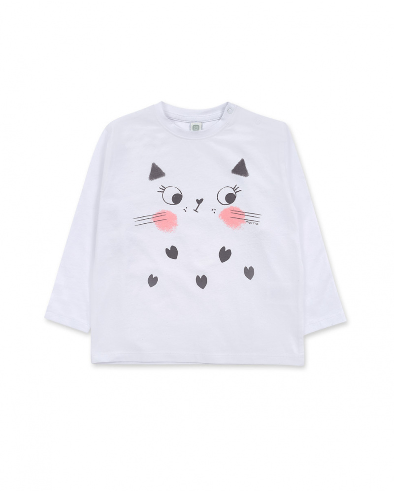 T-shirt blanc en maille pour fille Cattitude