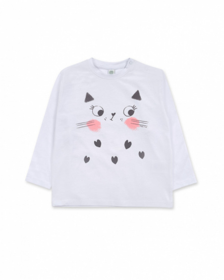 T-shirt blanc en maille pour fille Cattitude