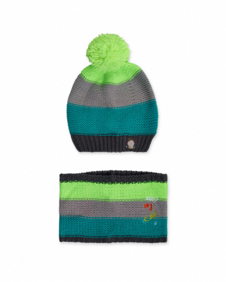 Bonnet et col en tricot bleu vert pour garçon Cattitude