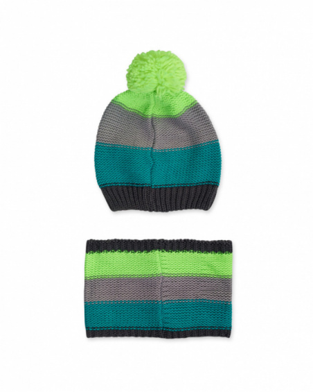 Bonnet et col en tricot bleu vert pour garçon Cattitude