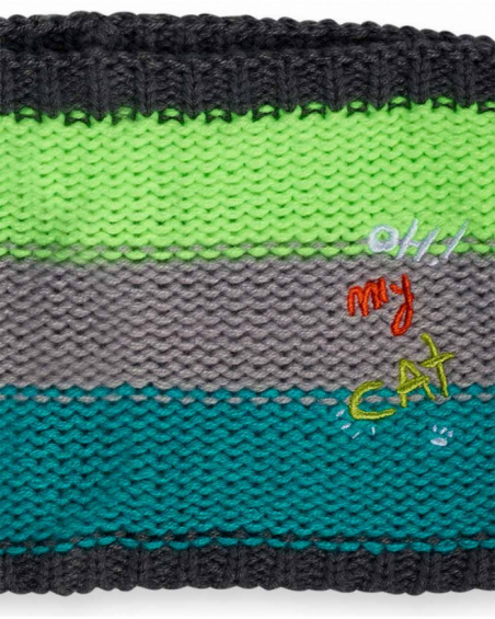 Bonnet et col en tricot bleu vert pour garçon Cattitude