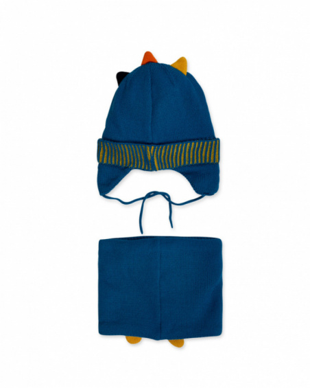 Bonnet et col en tricot bleu pour garçon Big Hugs