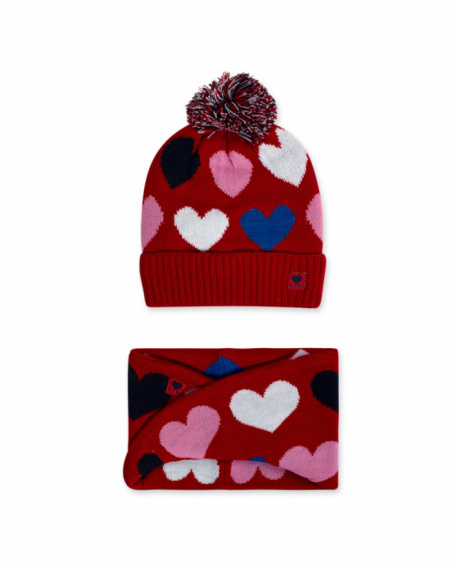 Bonnet et col en tricot rouge pour fille Road to Adventure