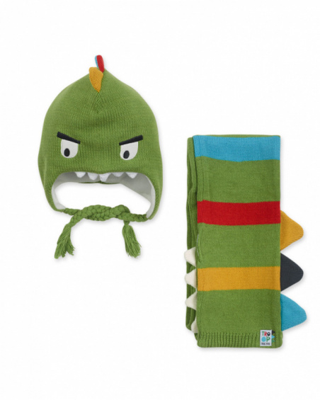 Bonnet et écharpe en tricot vert pour garçon My Troop