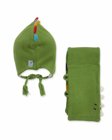 Bonnet et écharpe en tricot vert pour garçon My Troop