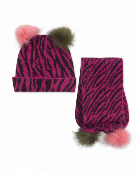 Bonnet et écharpe en tricot fuchsia pour fille My Troop