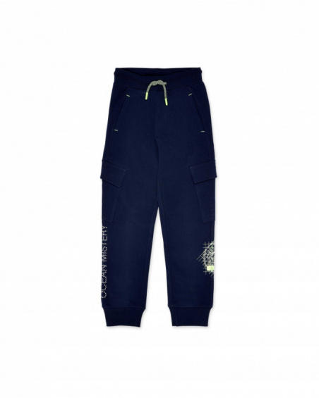 Pantalon peluche bleu avec poches pour garçon Ocean Mistery