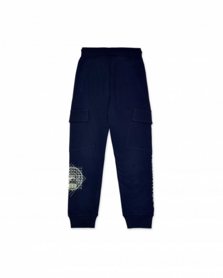 Pantalon peluche bleu avec poches pour garçon Ocean Mistery