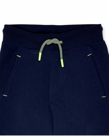 Pantalon peluche bleu avec poches pour garçon Ocean Mistery