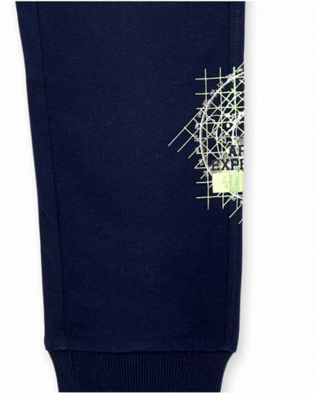 Pantalon peluche bleu avec poches pour garçon Ocean Mistery