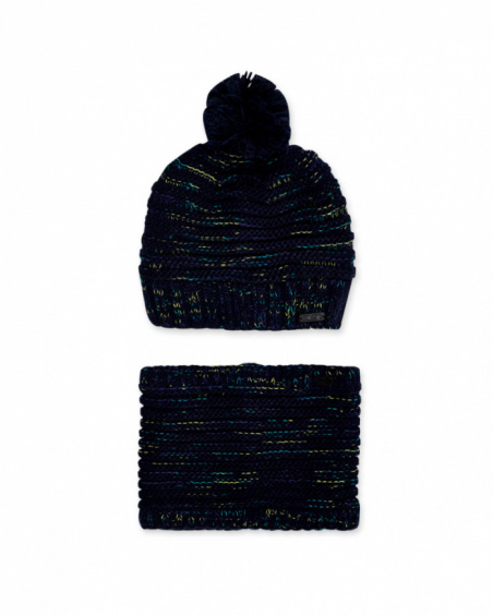 Bonnet et col en tricot bleu pour garçon Ocean Mistery