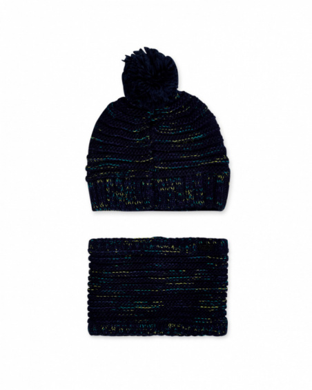 Bonnet et col en tricot bleu pour garçon Ocean Mistery