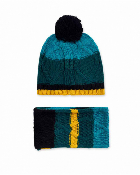 Bonnet et écharpe vert en maille pour garçon New Era Bonnet et écharpe vert en maille pour garçon New Era
