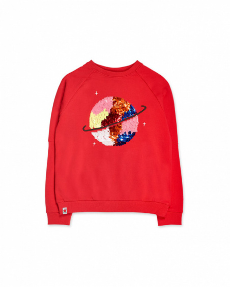 Sweat peluche rouge fille Natural Planet