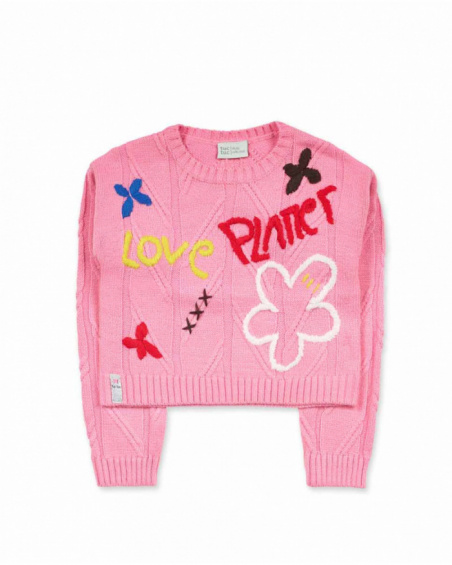 Pull en maille rose pour fille Natural Planet Pull en maille rose pour fille Natural Planet