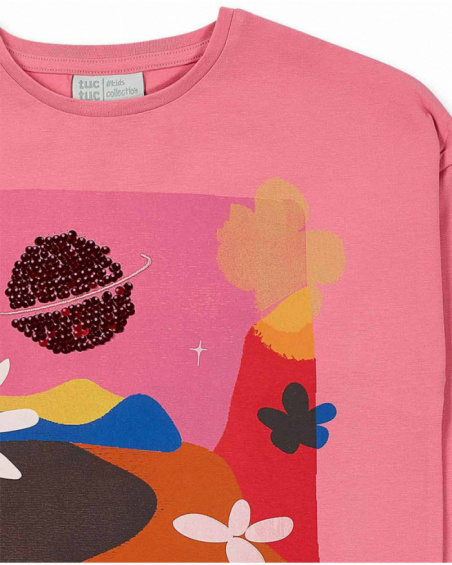 T-shirt en maille rose pour fille Natural Planet