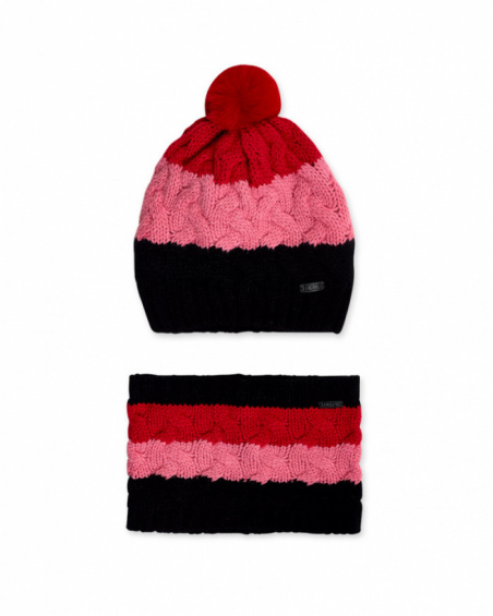 Bonnet et col en maille gris rose pour fille Natural Planet