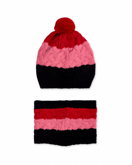 Bonnet et col en maille gris rose pour fille Natural Planet